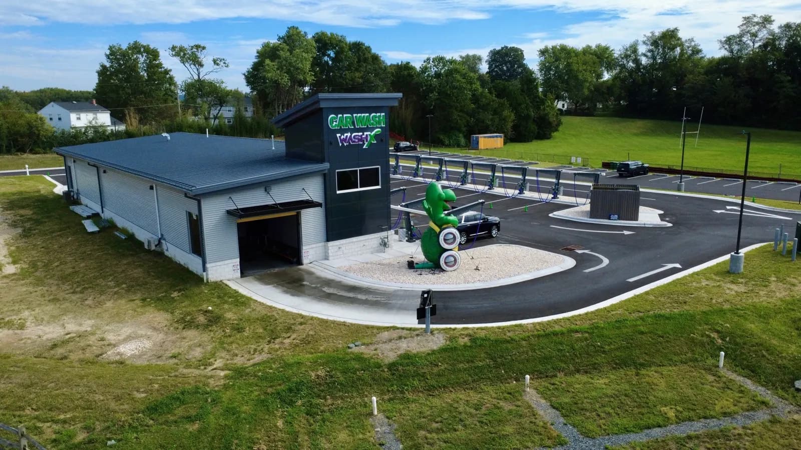 The WashX Aberdeen tunnel entrance beside the Car Wash tower